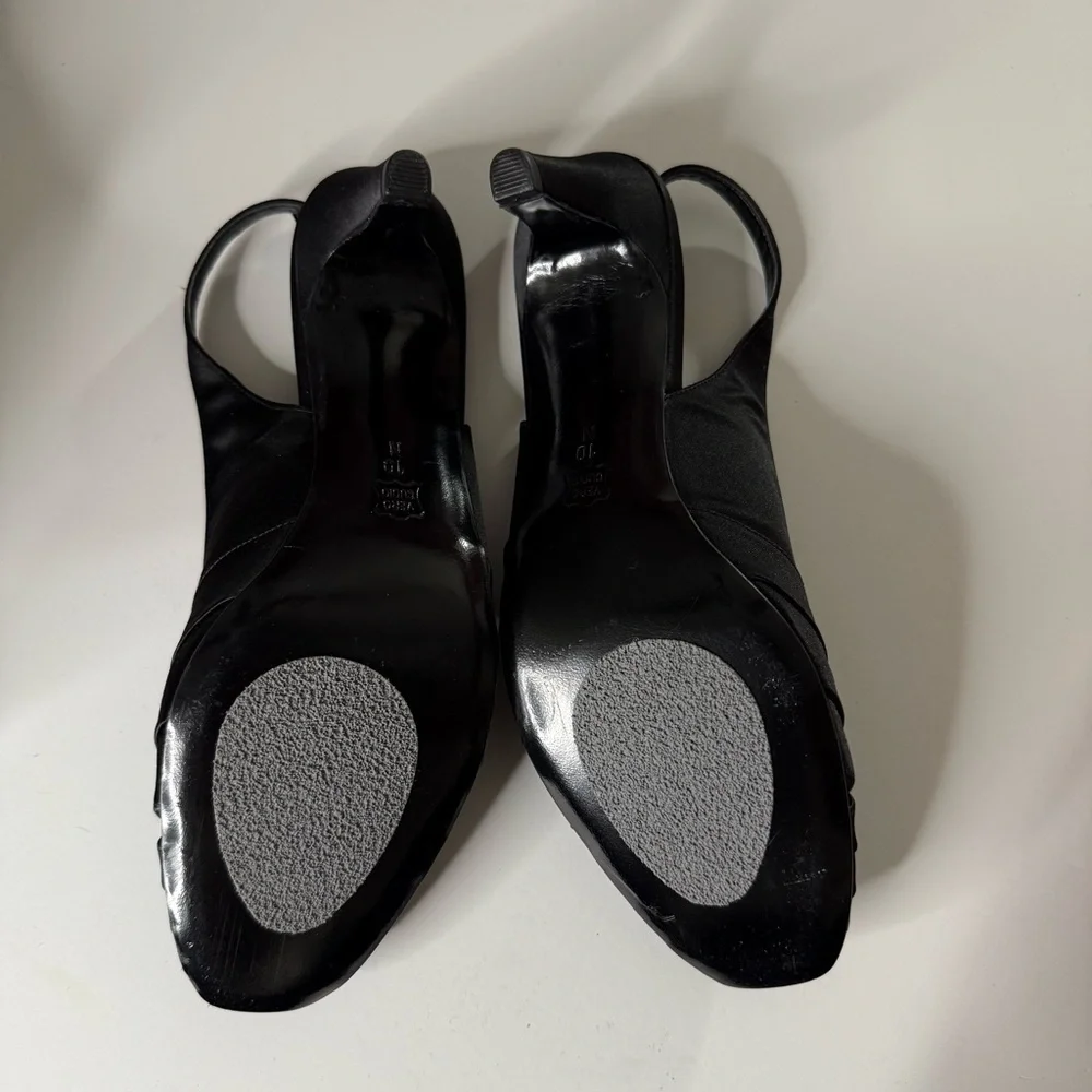 Vaneli Black Peep-Toe Slingback Heels